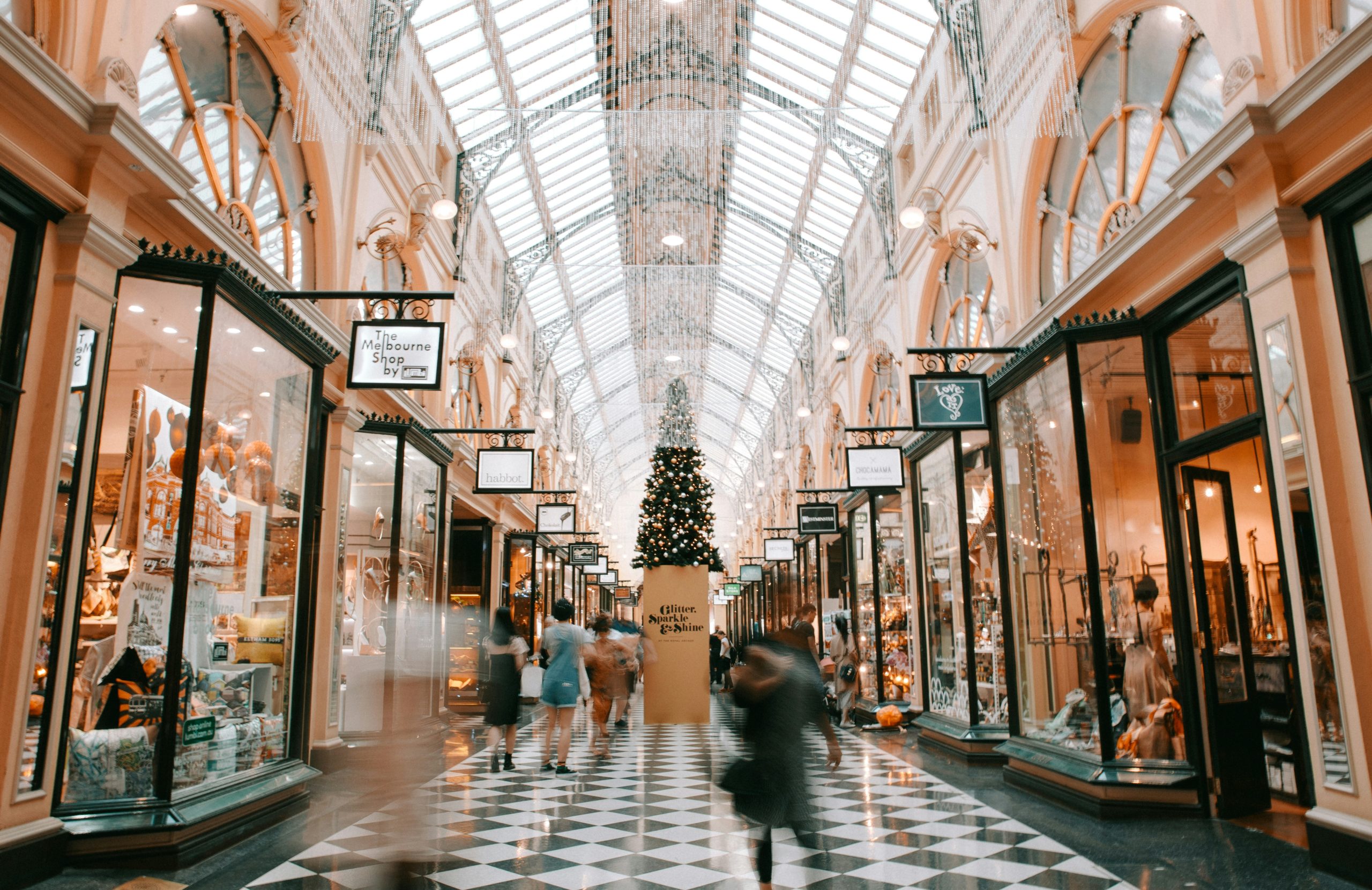 holiday shoppers in a mall